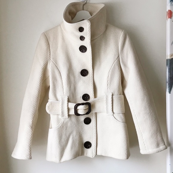 Soia&Kyo wool blend cream rib texture belted fitted coat - Picture 6 of 17